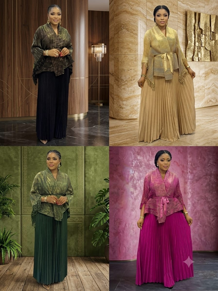 Golden Elegance Pleated Skirt Set