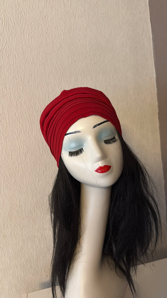 Red pleated turban