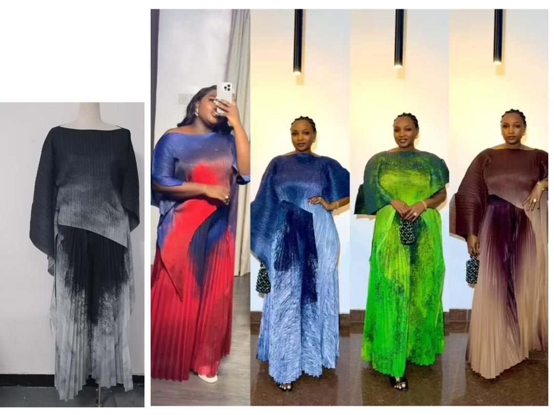 Elegant Ombre Pleated Two-Piece Set |Modest Black & Grey Outfit | Sleek_CollectionsUK