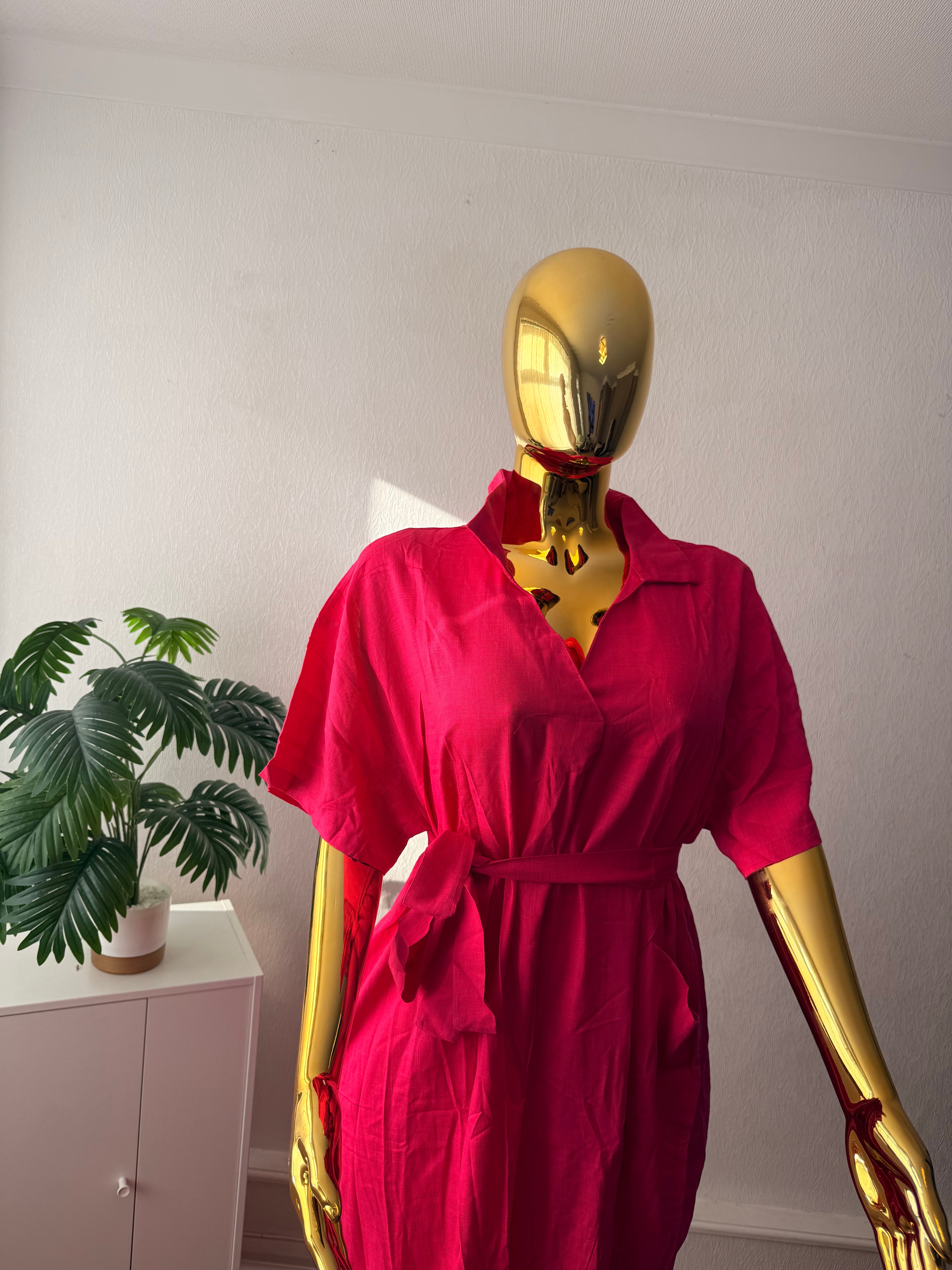 Bold Fuchsia Belted Shirt Dress |Modest Chic Summer Look | Sleek_CollectionsUK