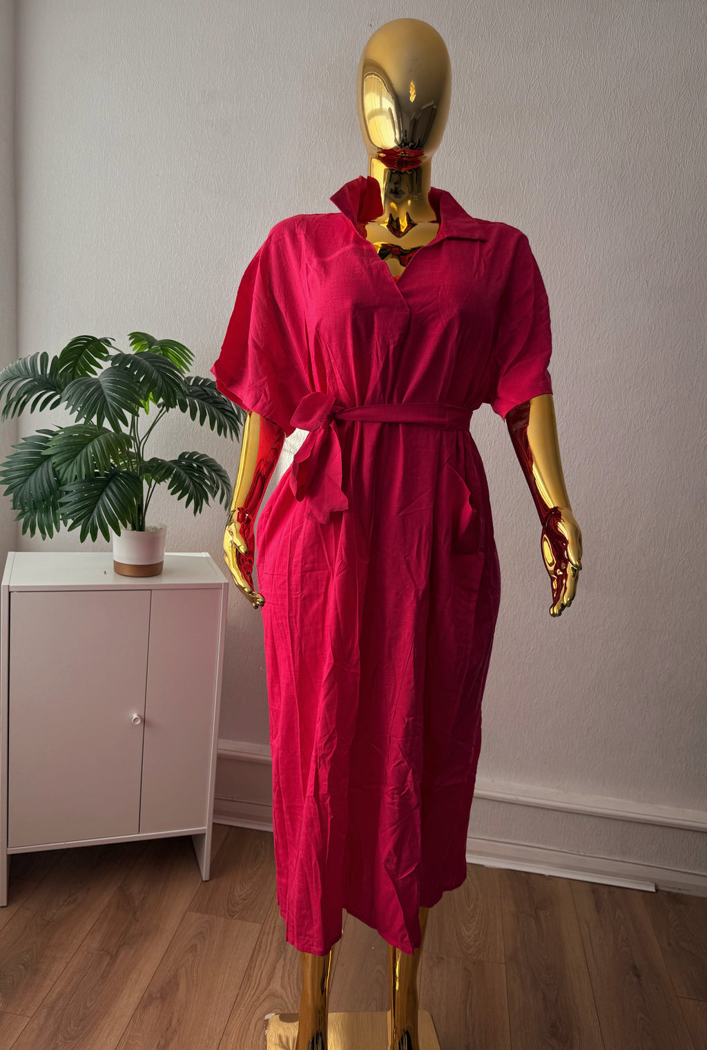 Bold Fuchsia Belted Shirt Dress |Modest Chic Summer Look | Sleek_CollectionsUK
